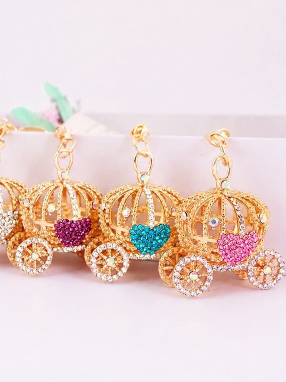 Gold & Teal Crystal Princess Carriage Keychain / Bagcharm - Picture 2 of 2